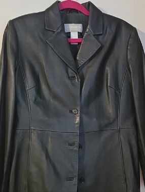 Liz Claiborne Black Leather Tailored Button-Front Jacket